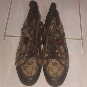 Gucci Tan and Brown Monogram Sneakers